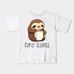 Cute Funny "Cup o' Sloffee" Sloth Drawing Kids T-Shirt